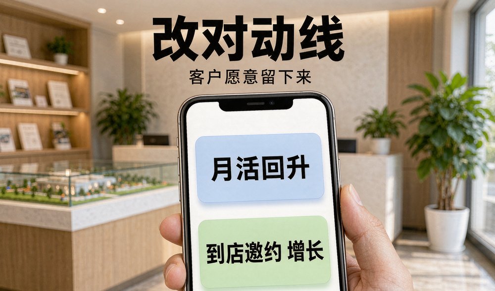 装修公司前台手机显示改对动线后月活回升、到店邀约增长