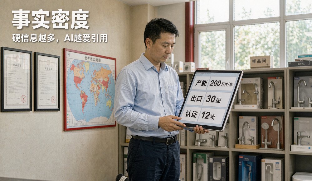 海外客户与供应商视频会议场景,屏幕上展示工厂产能与认证信息卡片,B2B外贸信任建立