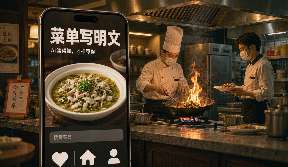 夜晚餐饮街上顾客举着手机问AI推荐聚餐餐厅,AI搜索正在改变餐饮顾客决策