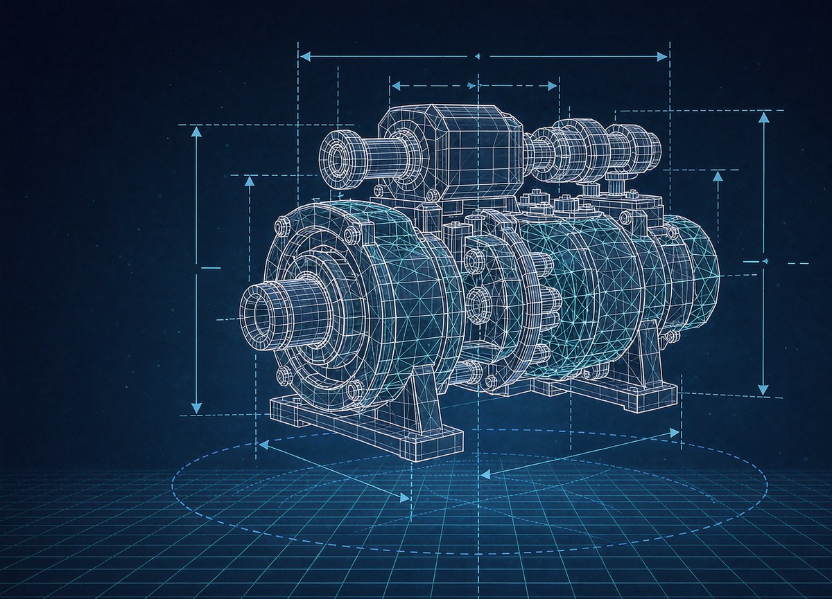 3D 线框设备模型与 CAD 图纸