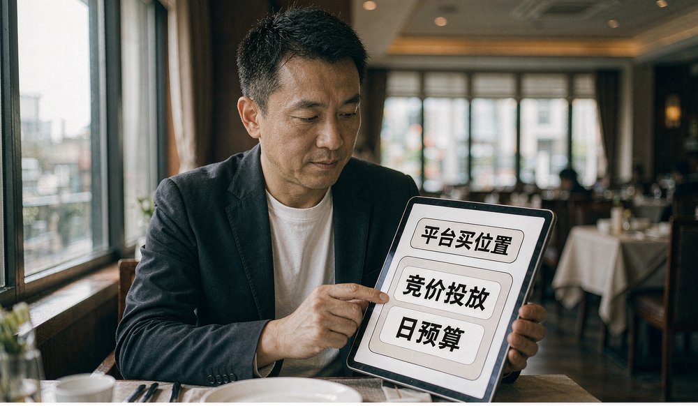 餐馆老板查看平台投放后台:平台排名是花钱买位置