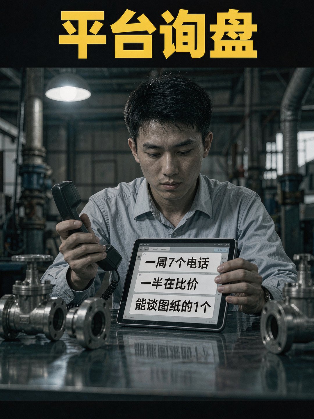 业务员在工厂办公室接B2B平台询盘电话