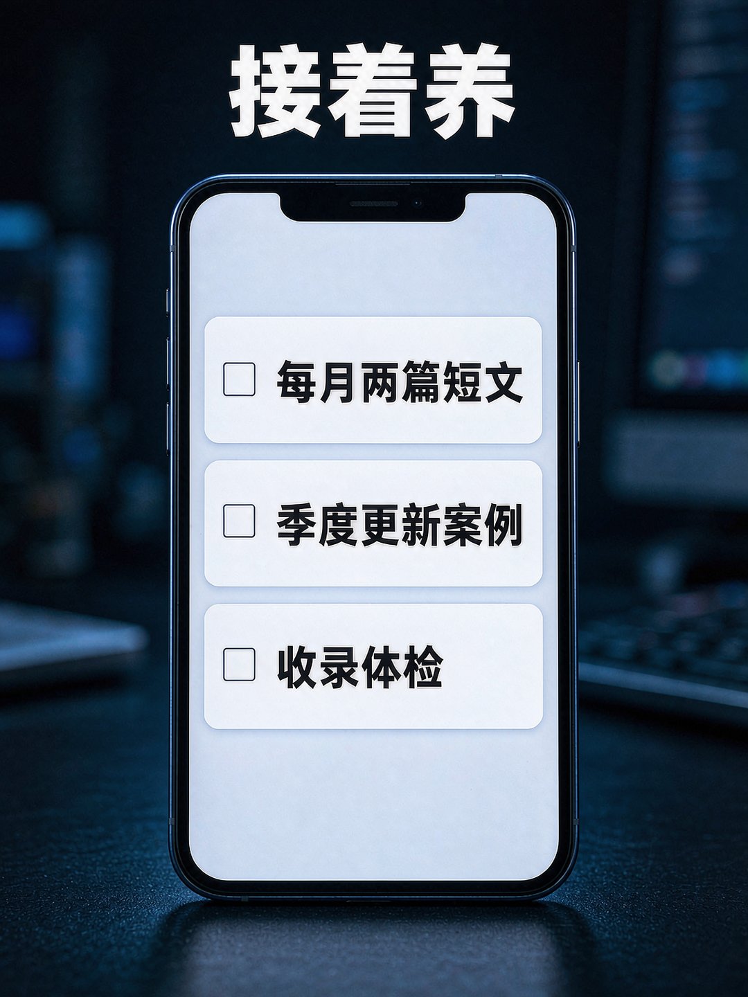 手机屏幕上的官网内容更新检查清单