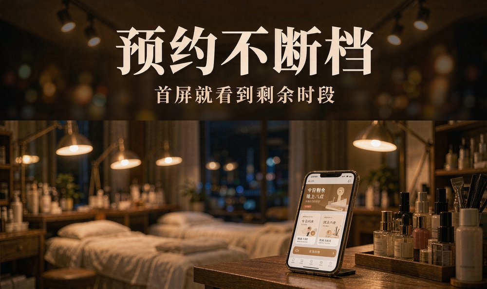 手机小程序预约首屏显示今日剩余时段——美业小程序承接AI带来的客人