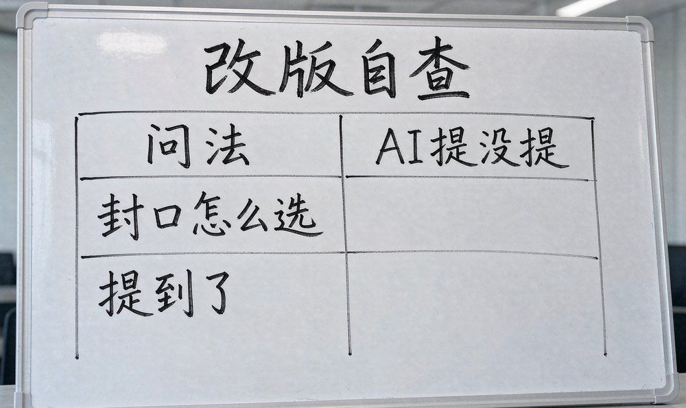 白板上的改版自查表——上线后定期用AI检查官网有没有被引用