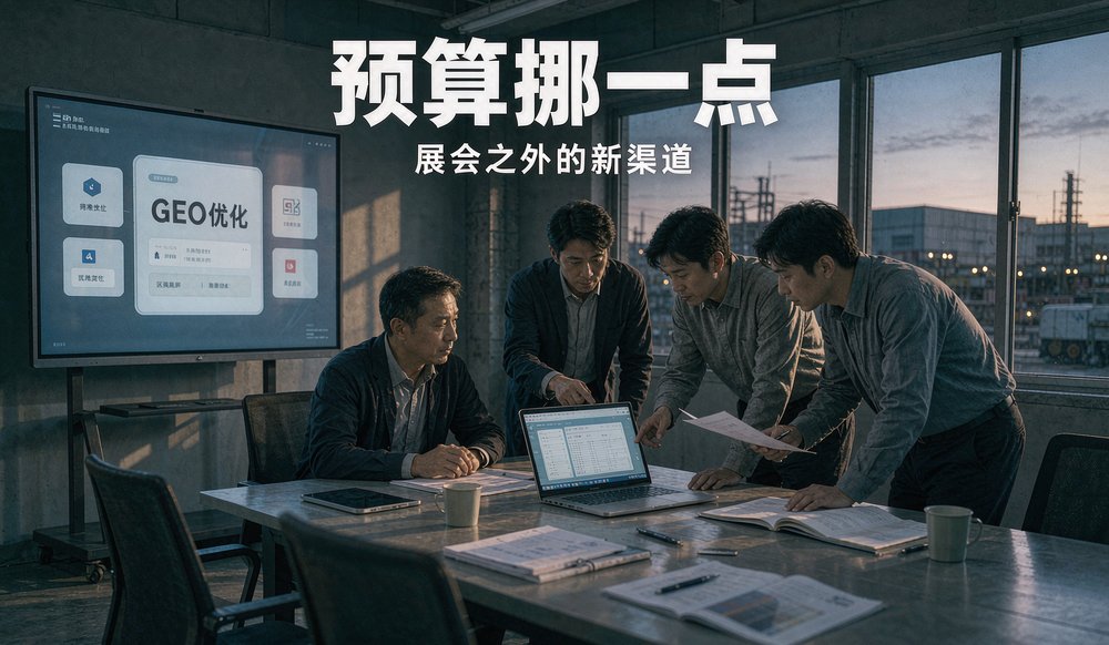 工厂老板和业务员一起核对GEO优化方案