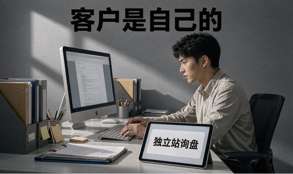 业务员在工位回复外贸独立站询盘邮件