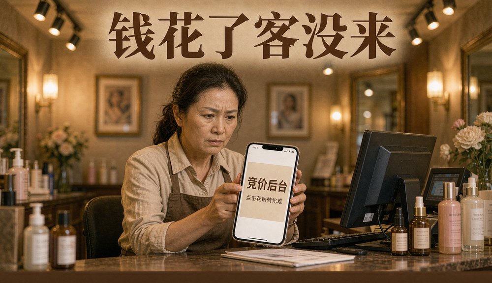 美容院老板查看竞价后台,投放对AI推荐不起作用