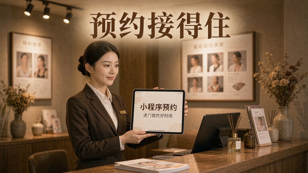 店员演示小程序预约流程,AI引来的客人进门就能约
