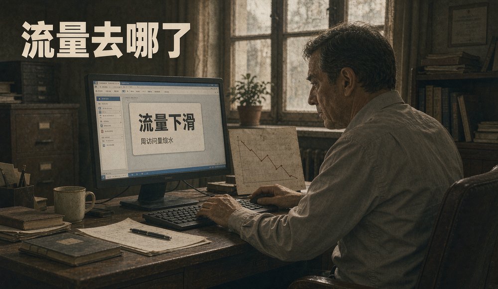 企业负责人查看官网后台流量下滑曲线
