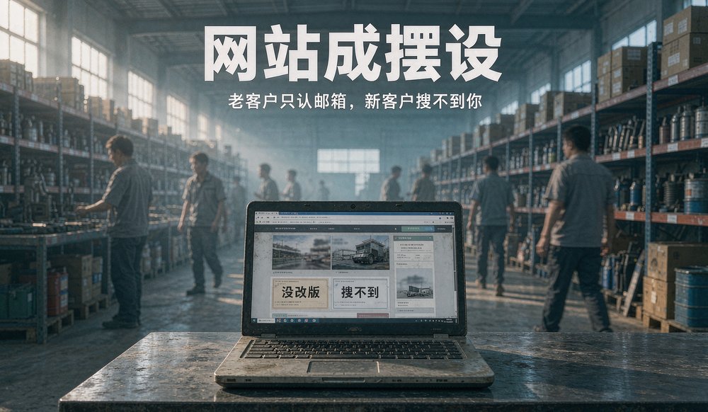外贸独立站改版前:旧网站首页在展厅笔记本上无人问津