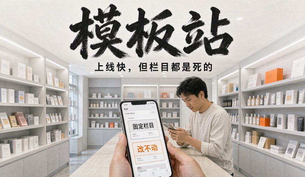 店主查看刚上线的模板建站网页,固定栏目改不动