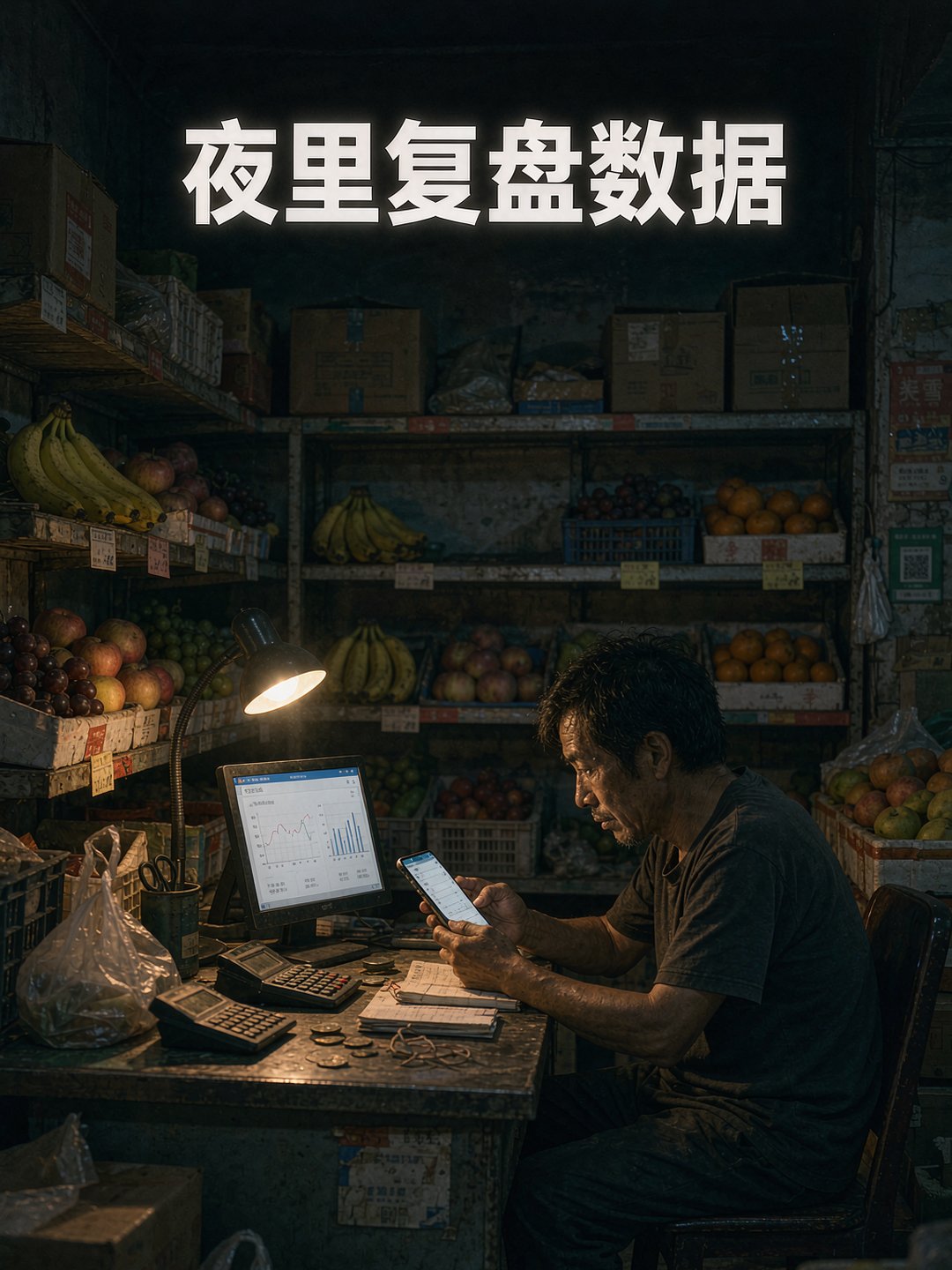 店主深夜坐在收银台前翻看公众号后台数据
