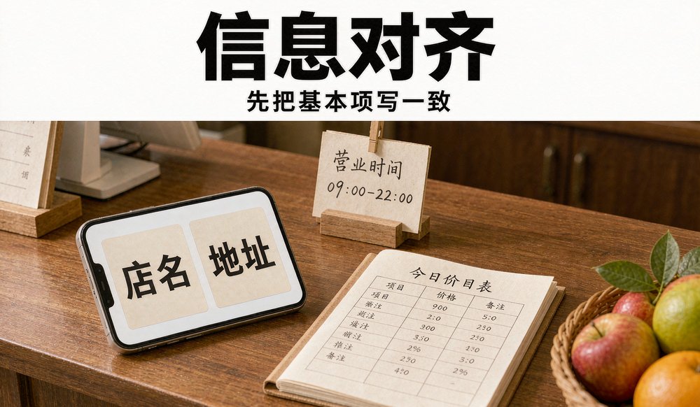 收银台上的店名地址信息对齐
