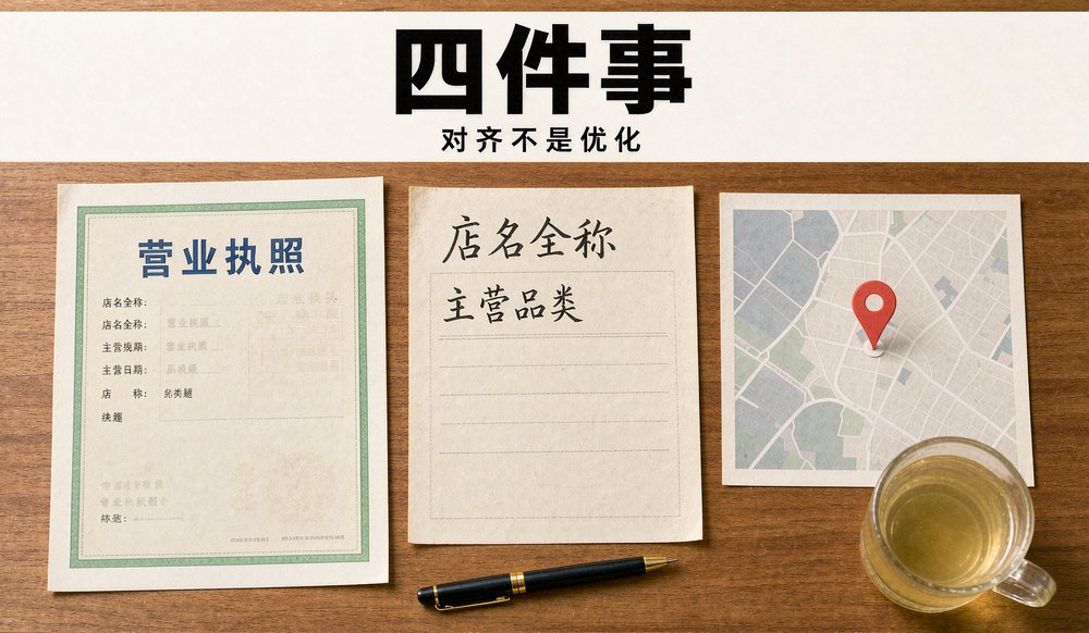 营业执照、门店信息表与地图定位摆在一起核对