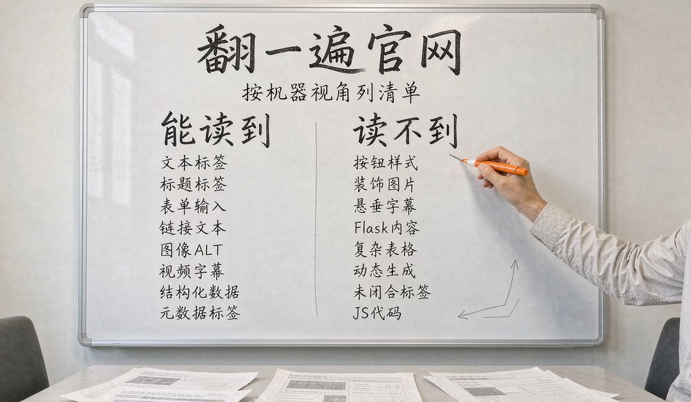 把官网内容按机器视角分成能读到和读不到