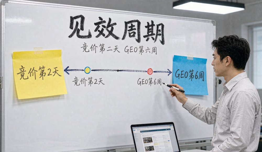 SEM与GEO见效周期对比:竞价第二天,GEO第六周