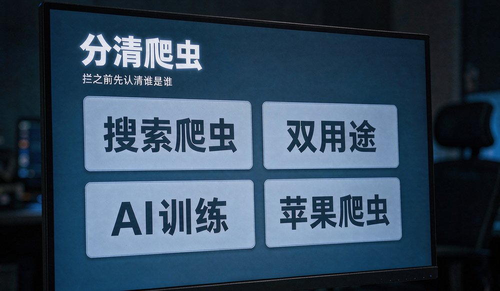 把搜索爬虫、双用途爬虫、AI训练爬虫和苹果爬虫分开对待