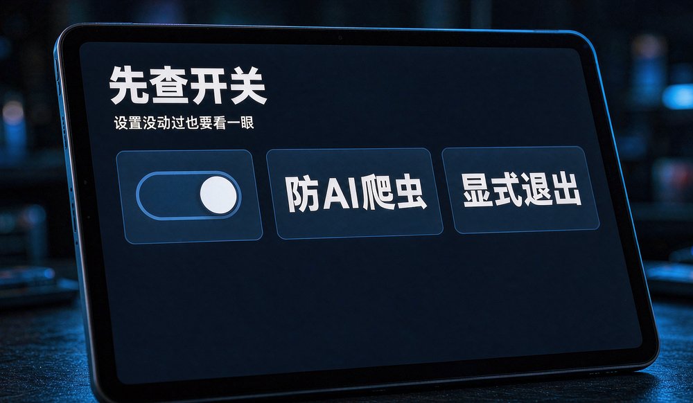 打开设置页,先确认防AI爬虫开关的当前状态