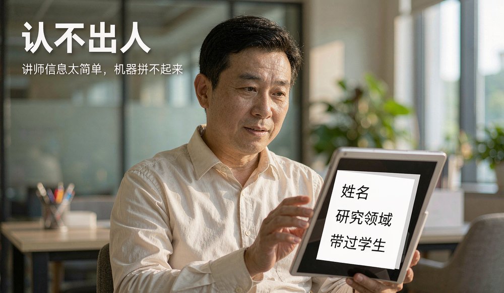 讲师资料卡片上写清姓名、研究领域、带过学生,机器才认得出人