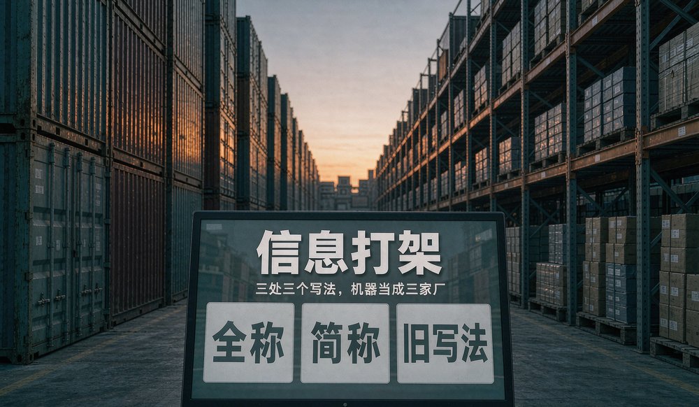 全称、简称、旧写法三处三个写法,机器容易当成三家厂