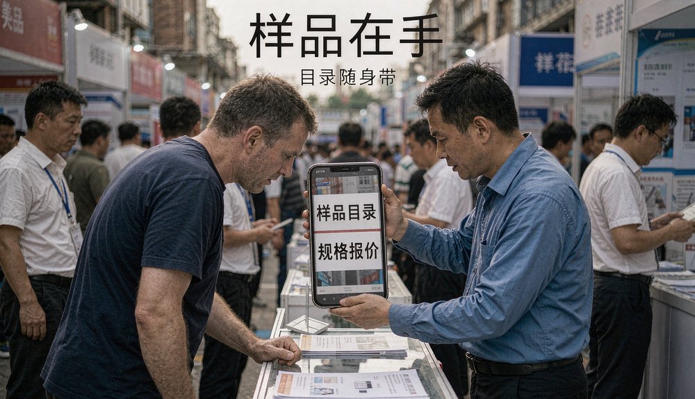 外贸业务员在展会用小程序演示样品目录