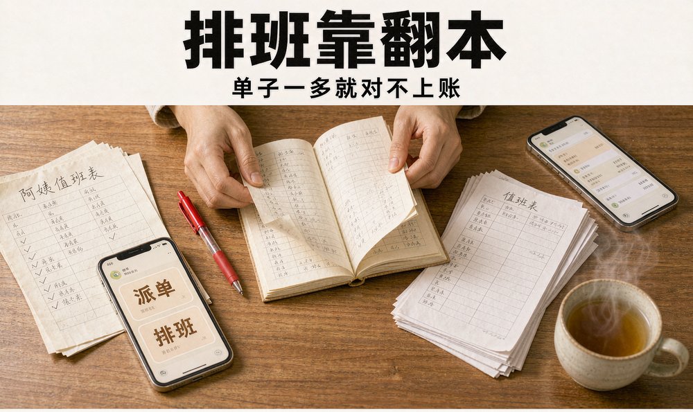 家政公司老板娘翻排班登记本对不上账