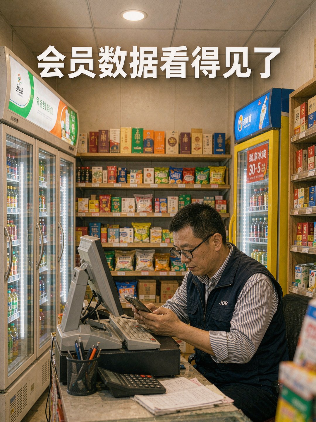 店长在复盘会员数据曲线