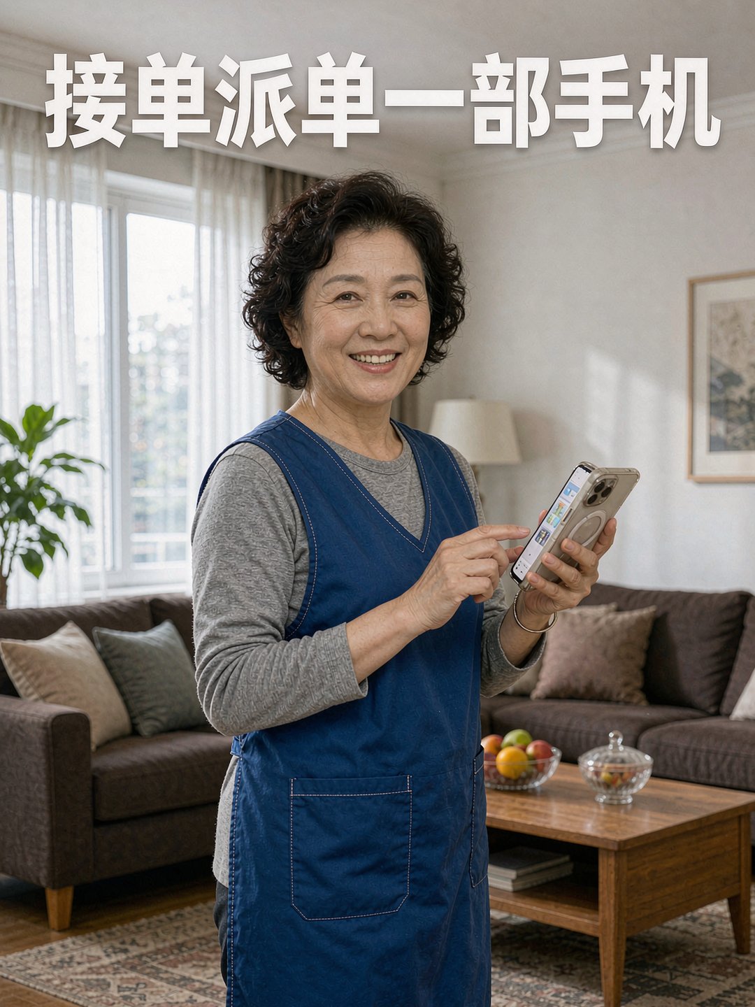 阿姨在手机上接下派来的单子