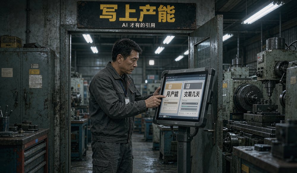 车间主任在平板上核对月产能与交期