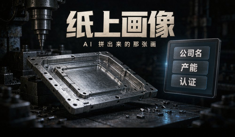 金属冲压件旁的画像卡片：公司名、产能、认证