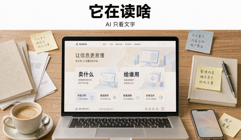 笔记本电脑上的官网页面，AI 只看文字