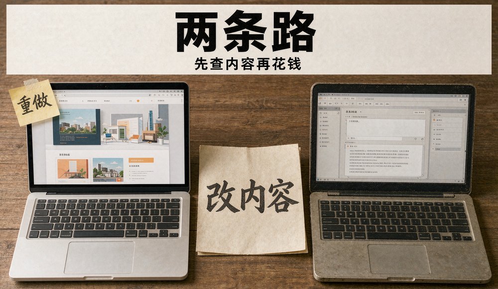 两台电脑并排，重做还是改内容是两条路