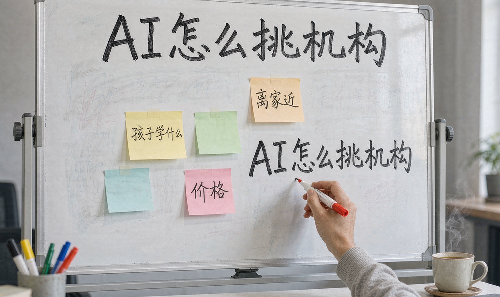 白板上推演AI怎么挑机构,教育机构官网的GEO优化起点