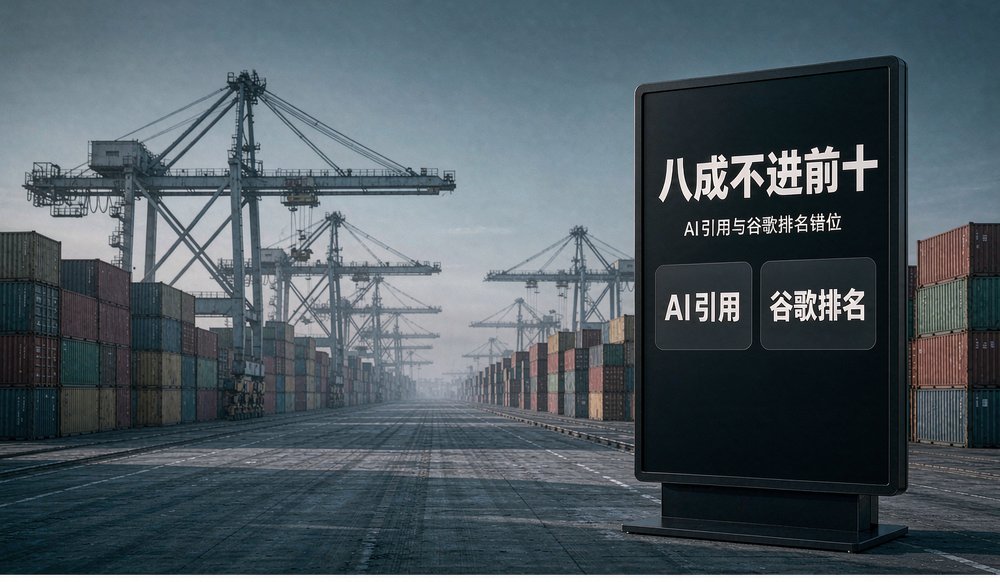 集装箱港口落地屏:AI引用的网页八成不进谷歌前十