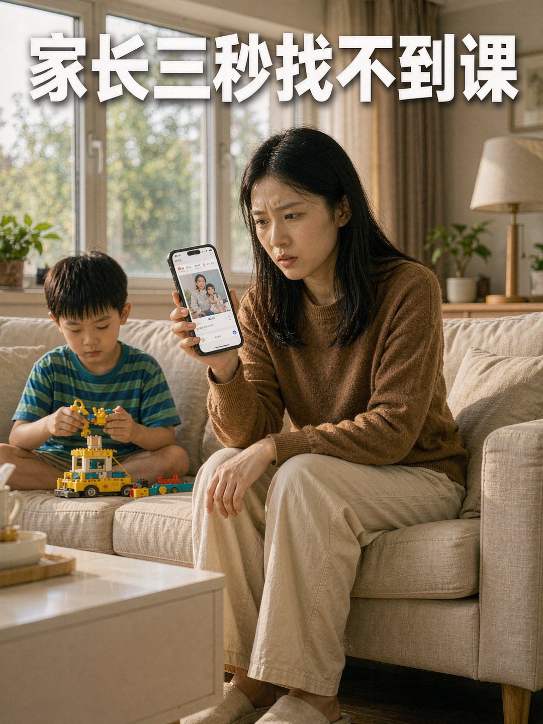 妈妈在客厅看培训机构小程序首页