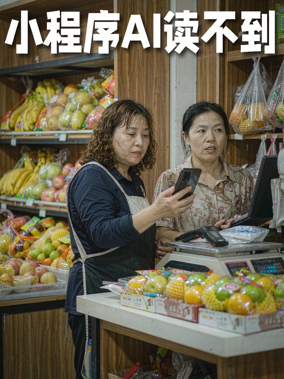 老板娘在收银台用手机看门店网页