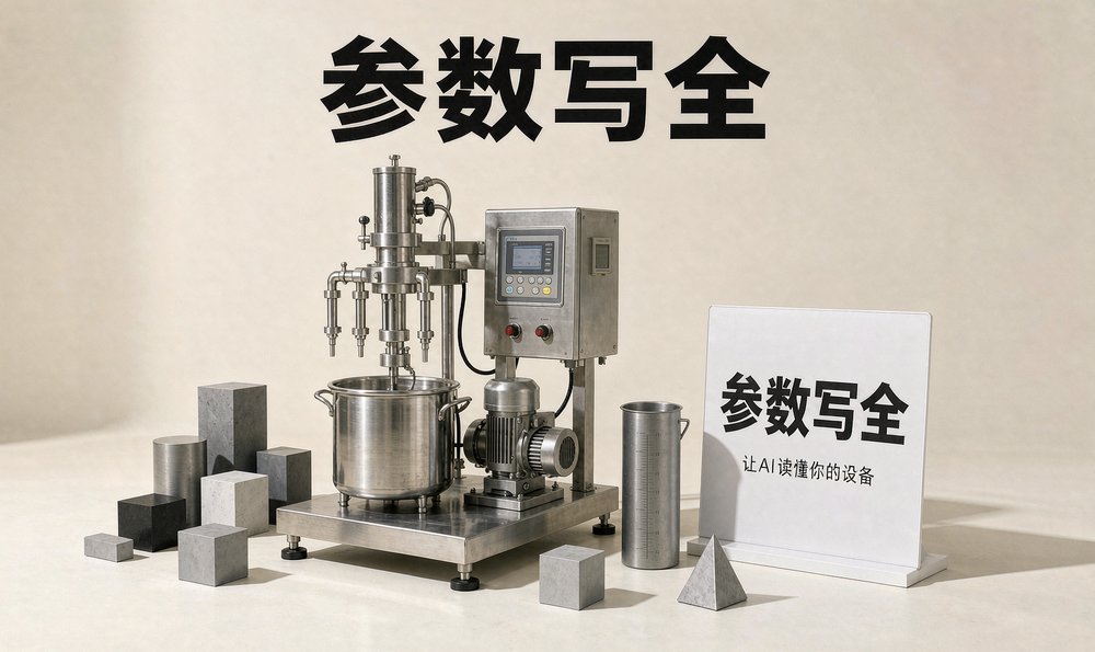 灌装设备旁的标牌写着「参数写全」,设备参数要写成完整句子AI才读得懂