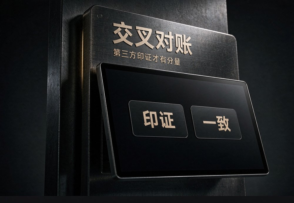 金属铭牌特写配窄边屏,AI引用前会在多处核对说法是否一致