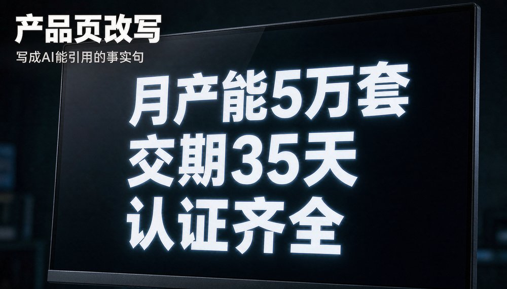 产品页改成AI能引用的事实句：产能、交期、认证
