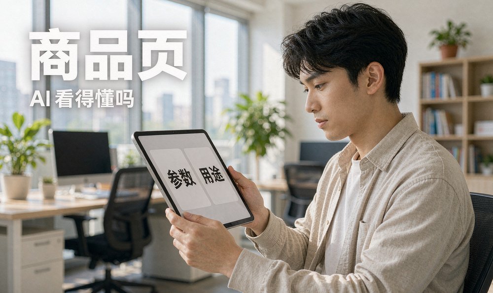 电商运营正在核对商品页的参数与用途,让 AI 一眼读懂这件货