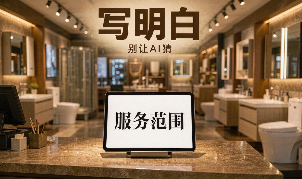 收银台平板上写着服务范围,把能做的区域和项目写明白,AI 才不用猜
