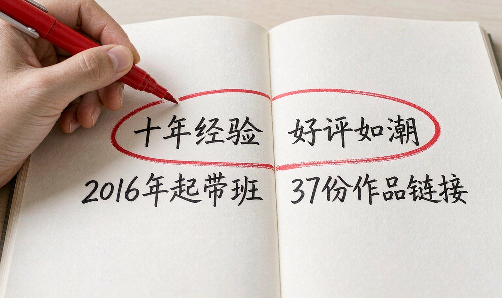用红笔圈出页面里的十年经验和好评如潮这类形容词，逐个换成事实