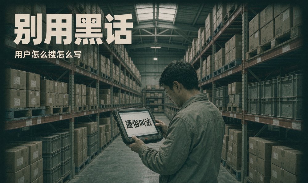 仓库里手持终端写着通俗叫法,产品名旁边要带上用户真会搜的词