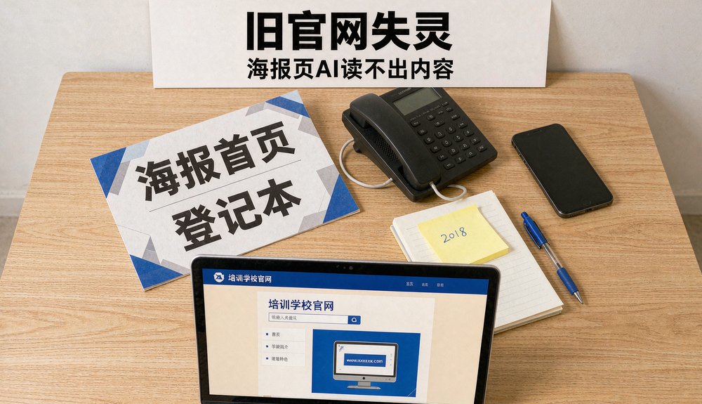 培训学校招生办的旧官网:海报式首页AI读不出内容