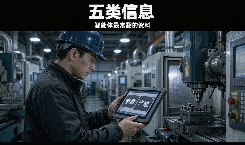 车间师傅拿着工业平板查参数产能，智能体最常翻的五类资料