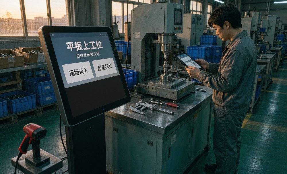质检员用平板现场录入检测数据,汽配厂软件定制后的车间