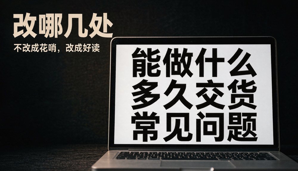 按采购问题重排产品页:能做什么、几天交货、常见问题写成文字