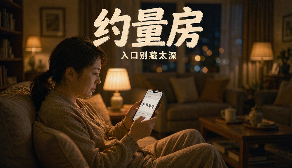 业主晚上在沙发上用手机预约免费量房,入口要随手能点