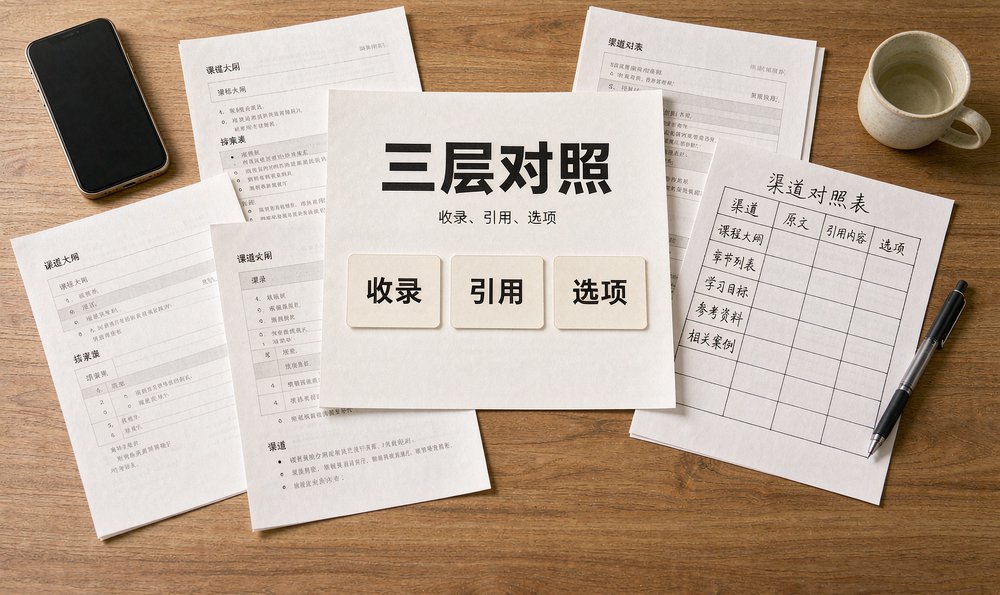 收录、引用、选项三层对照表铺在桌面上对着查